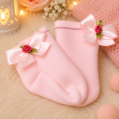 Meia com laço - Rosa bebê