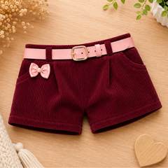 Shorts c/ cinto rosa - Bordô