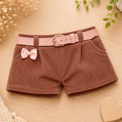 Shorts c/ cinto rosa - Marrom